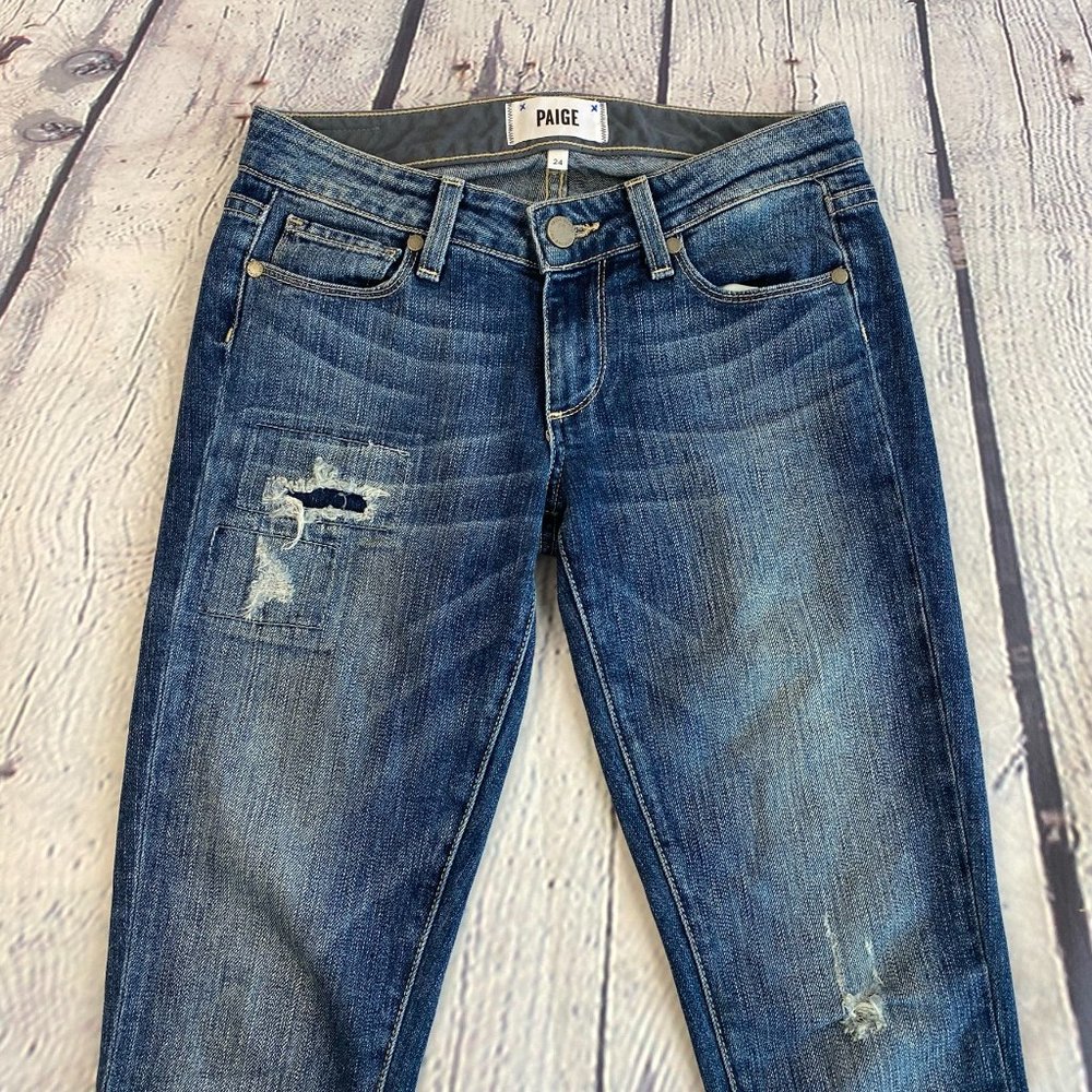 Paige Skyline Ankle Peg Raw Hem Skinny Jeans 24 - Picture 2 of 5